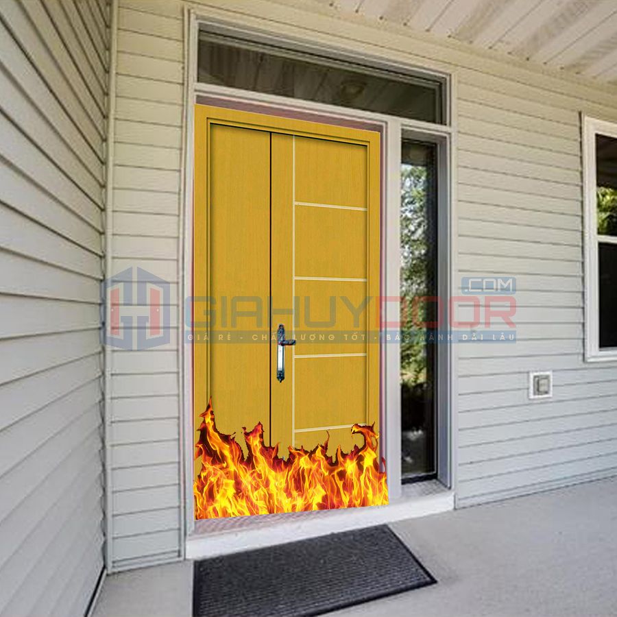 Cửa thoát hiểm bằng gỗ 2 cánh lệch