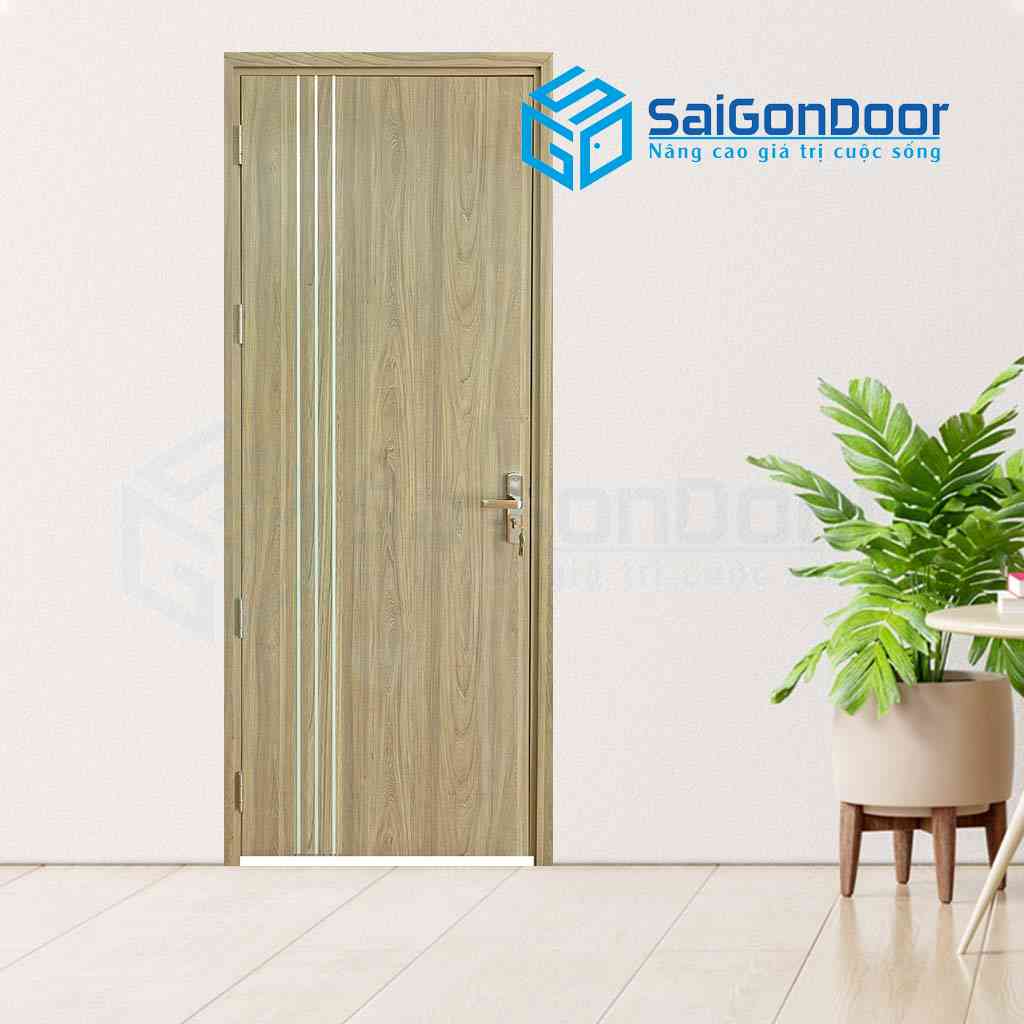 Cửa gỗ MDF Melamine với 3 chạy chỉ nhôm