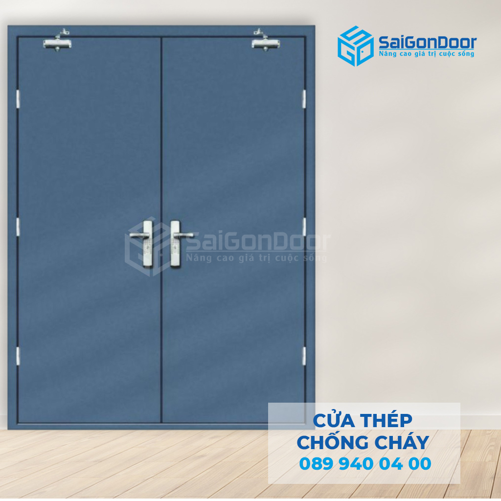 Cua thep chong chay 2P 2 tay co thuy luc