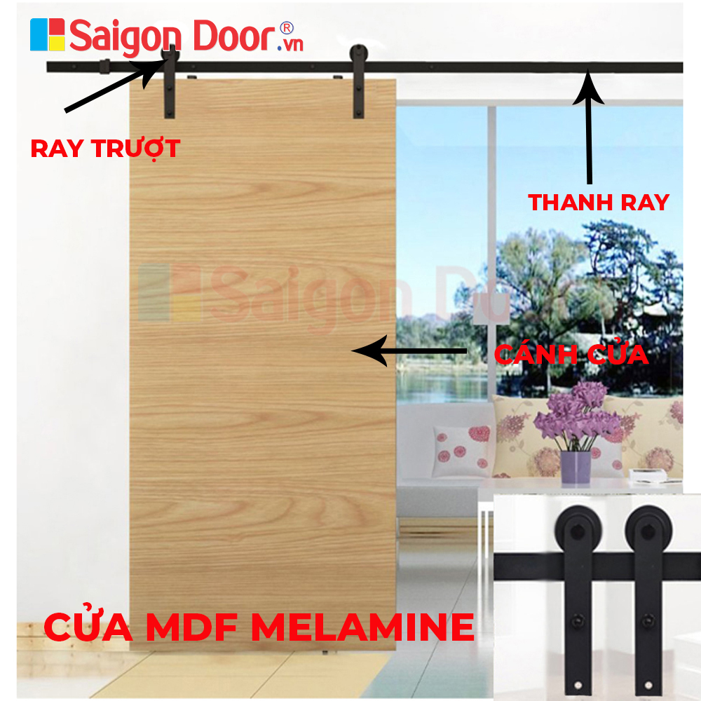 Cấu tạo cửa lùa dùng gỗ công nghiệp MDF cao cấp