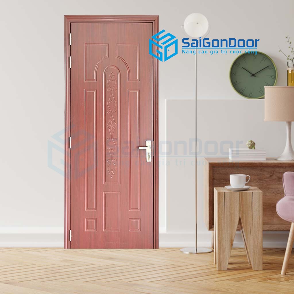 Mẫu cửa nhựa vân gỗ màu nâu đỏ hoa văn dây leo Bản vẽ cửa nhựa vân gỗ