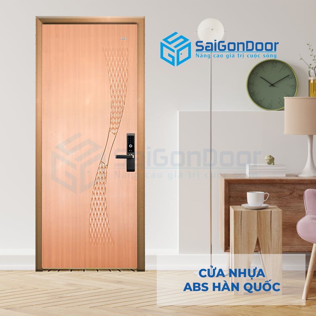 Mẫu cửa nhựa ABS Hàn Quốc vân gỗ sồi họa tiết dải lục mẫu cửa nhựa vân gỗ