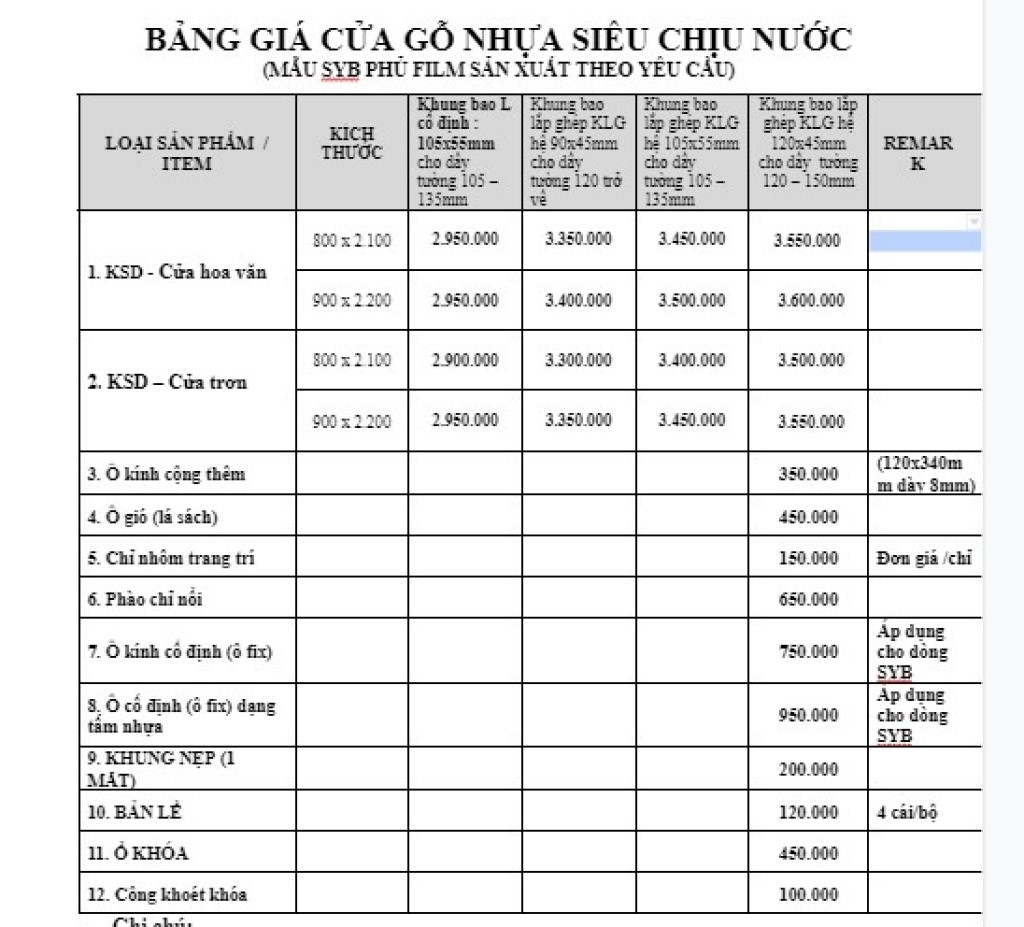 Báo giá cửa nhựa siêu chịu nước mới nhất năm 2022 Báo giá cửa nhựa giá rẻ