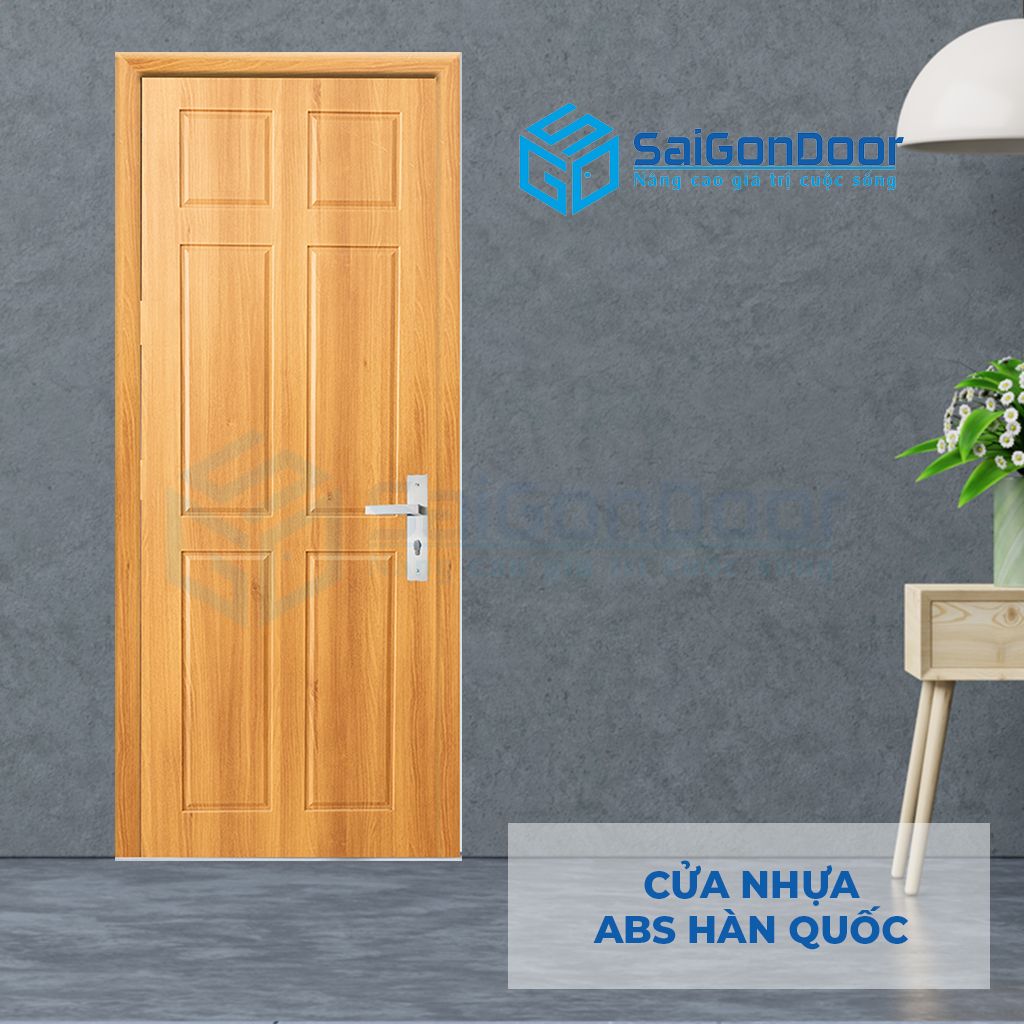 Cửa nhựa màu gỗ hương vàng hóa chốt tay nắm gạt Báo giá cửa nhựa giá rẻ