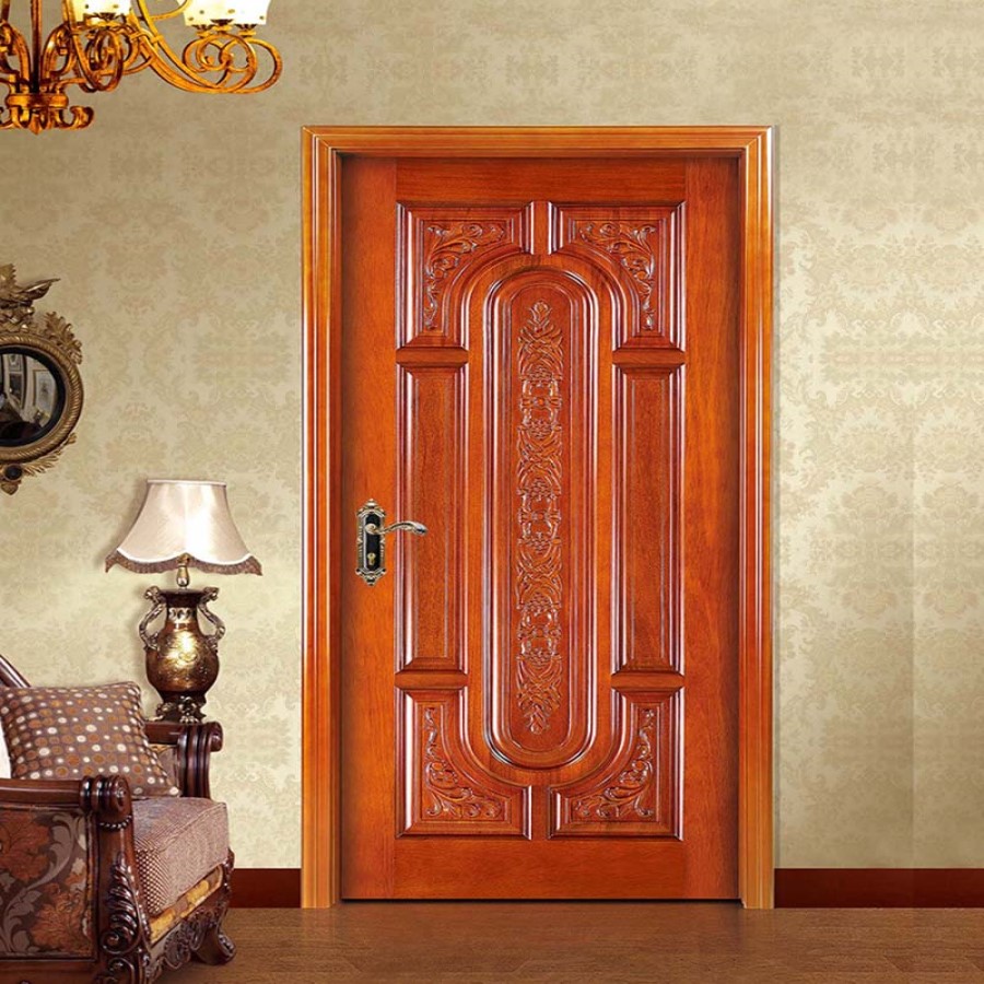 Cửa phòng ngủ gỗ tự nhiên trang trí hoa văn cầu kỳ ấn tượng Các loại cửa phòng ngủ
