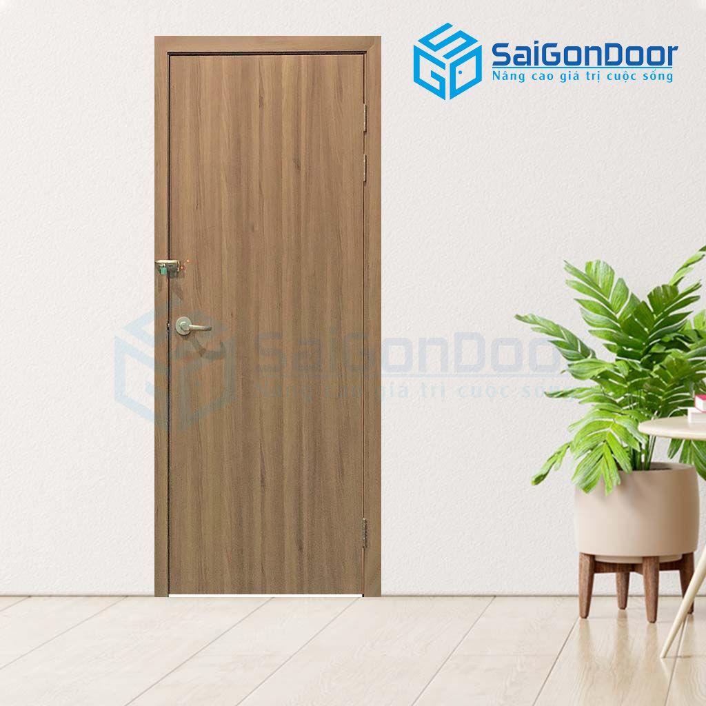 Mẫu cửa phòng ngủ gỗ công nghiệp màu nâu nhạt khóa tay gạt Các loại cửa phòng ngủ