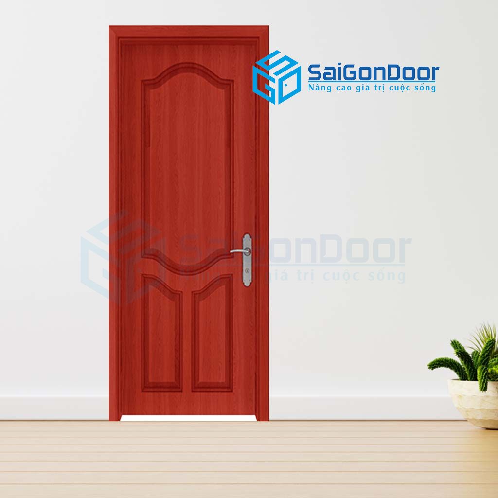 Mẫu cửa nhựa vân gỗ cao cấp màu đỏ đậm Cửa nhựa cao cấp giá rẻ TPHCM