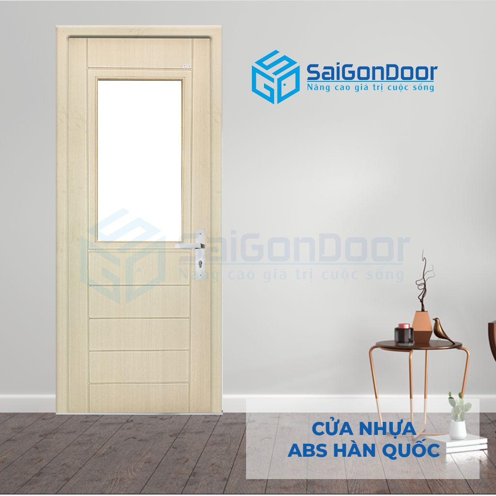 Mẫu cửa nhựa vân gỗ ABS KOS 105A-MQ808 Cửa nhựa vân gỗ fix ô kính, có ô thông thoáng
