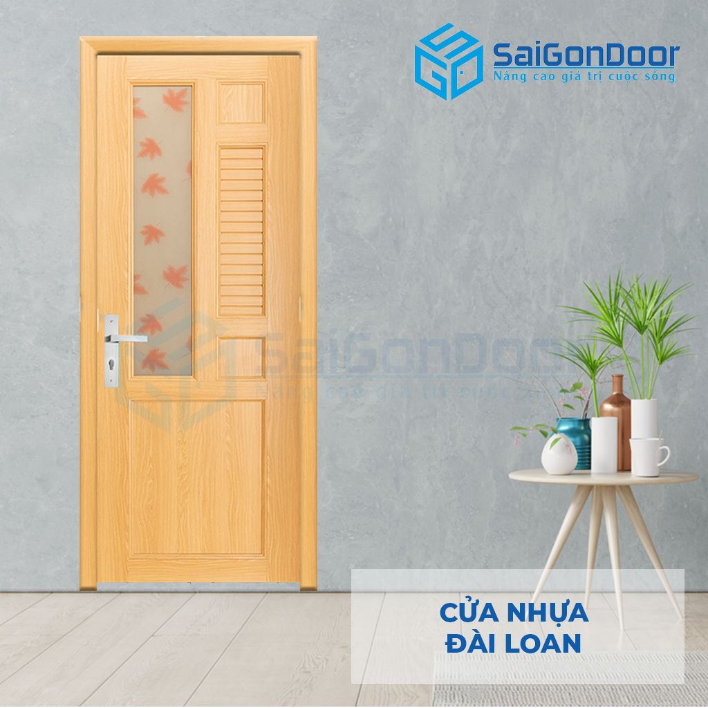 Mẫu cửa nhựa vân gỗ Đài Loan YA-12 Cửa nhựa vân gỗ fix ô kính, có ô thông thoáng