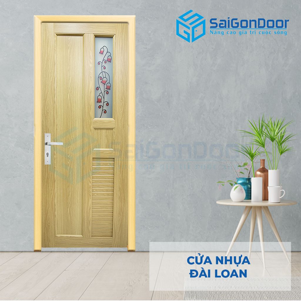 Mẫu cửa nhựa vân gỗ Đài Loan YA-25 Cửa nhựa vân gỗ fix ô kính, có ô thông thoáng