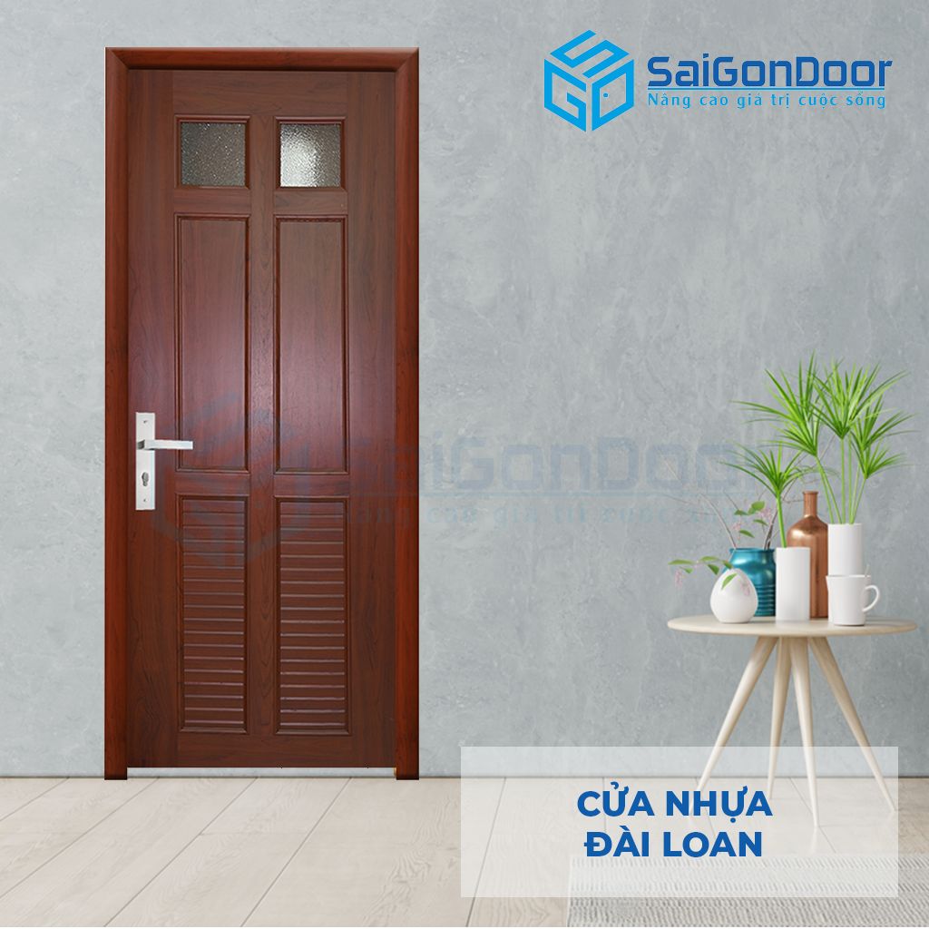 Mẫu cửa nhựa vân gỗ Đài Loan YB-46 Cửa nhựa vân gỗ fix ô kính, có ô thông thoáng