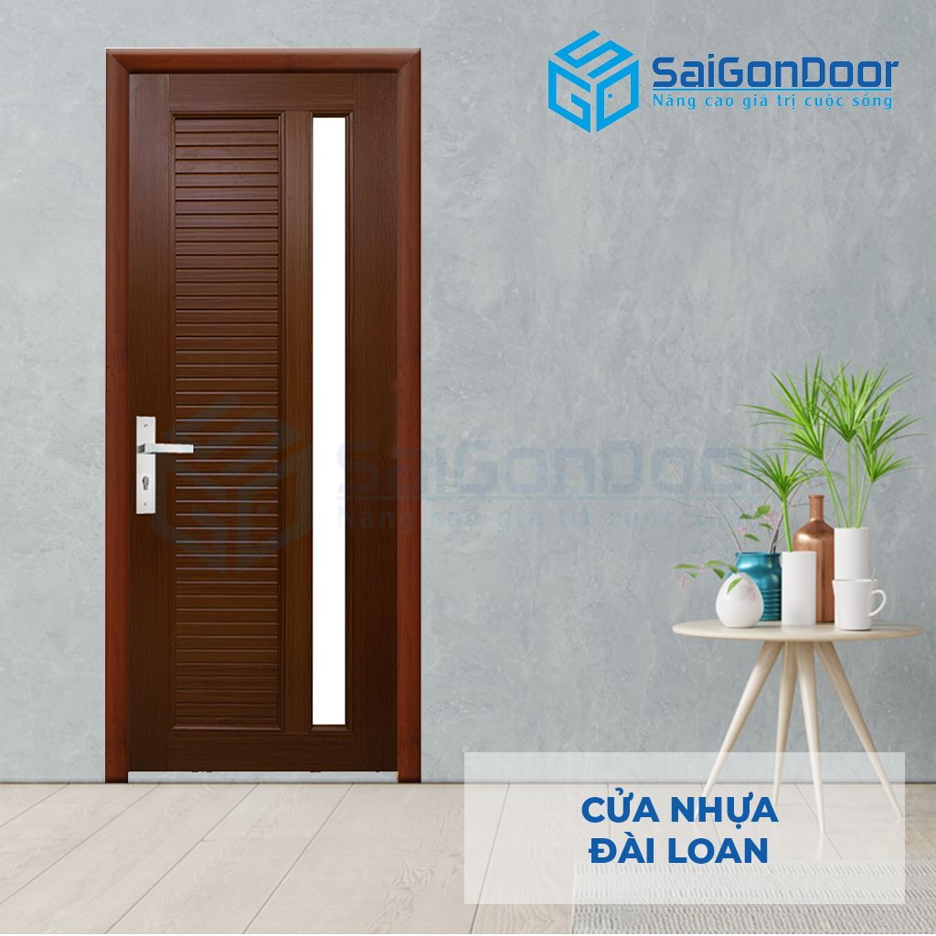 Mẫu cửa nhựa vân gỗ Đài Loan YC-13 Cửa nhựa vân gỗ fix ô kính, có ô thông thoáng
