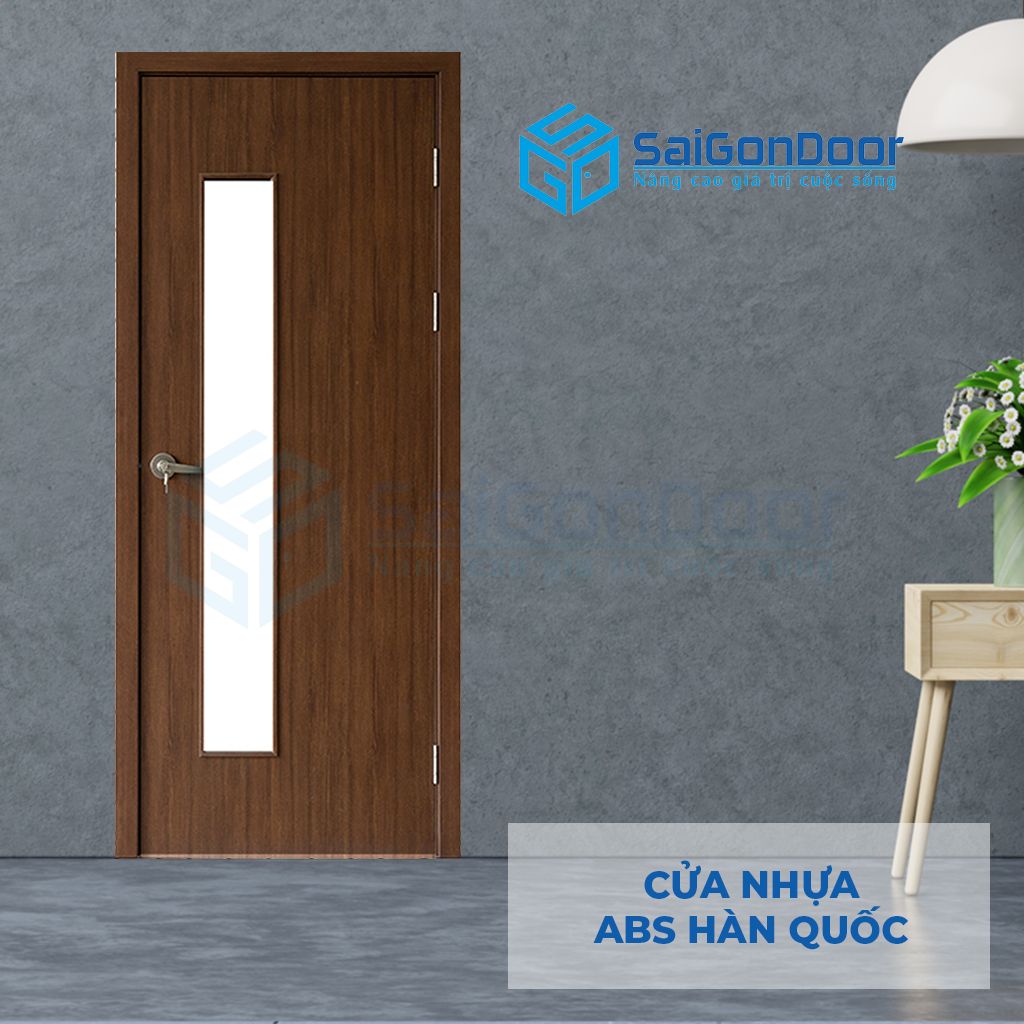 Mẫu cửa nhựa vân gỗ ABS KOS 202-W0901 Cửa nhựa vân gỗ fix ô kính, có ô thông thoáng
