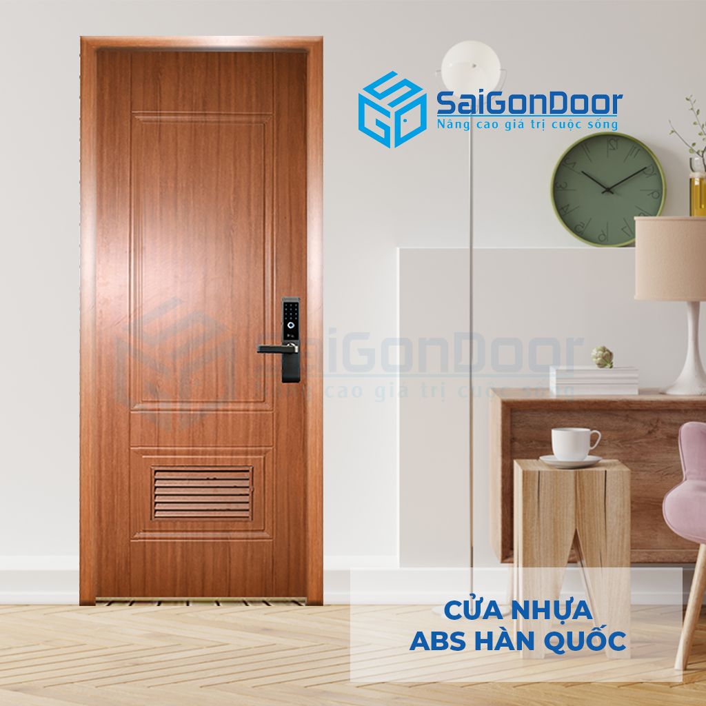 Cửa nhựa vân gỗ ABS KOS 609L-W0901 Cửa nhựa vân gỗ fix ô kính, có ô thông thoáng
