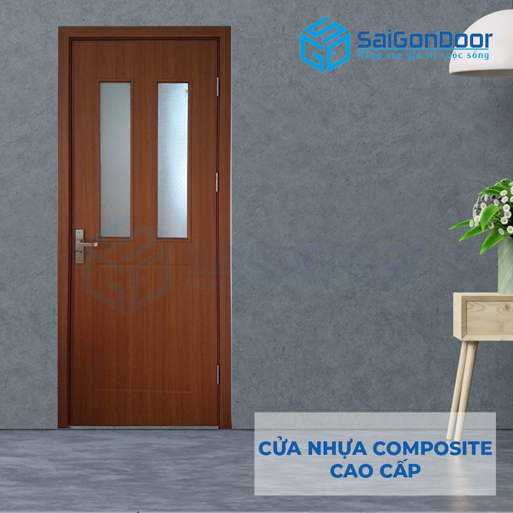 Mẫu cửa nhựa vân gỗ composite 3AG2 Cửa nhựa vân gỗ fix ô kính, có ô thông thoáng