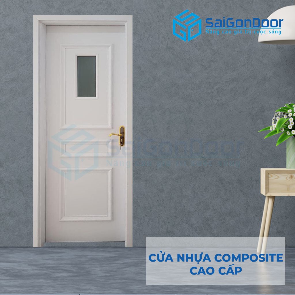 Mẫu cửa nhựa vân gỗ composite 3PNG1 Cửa nhựa vân gỗ fix ô kính, có ô thông thoáng