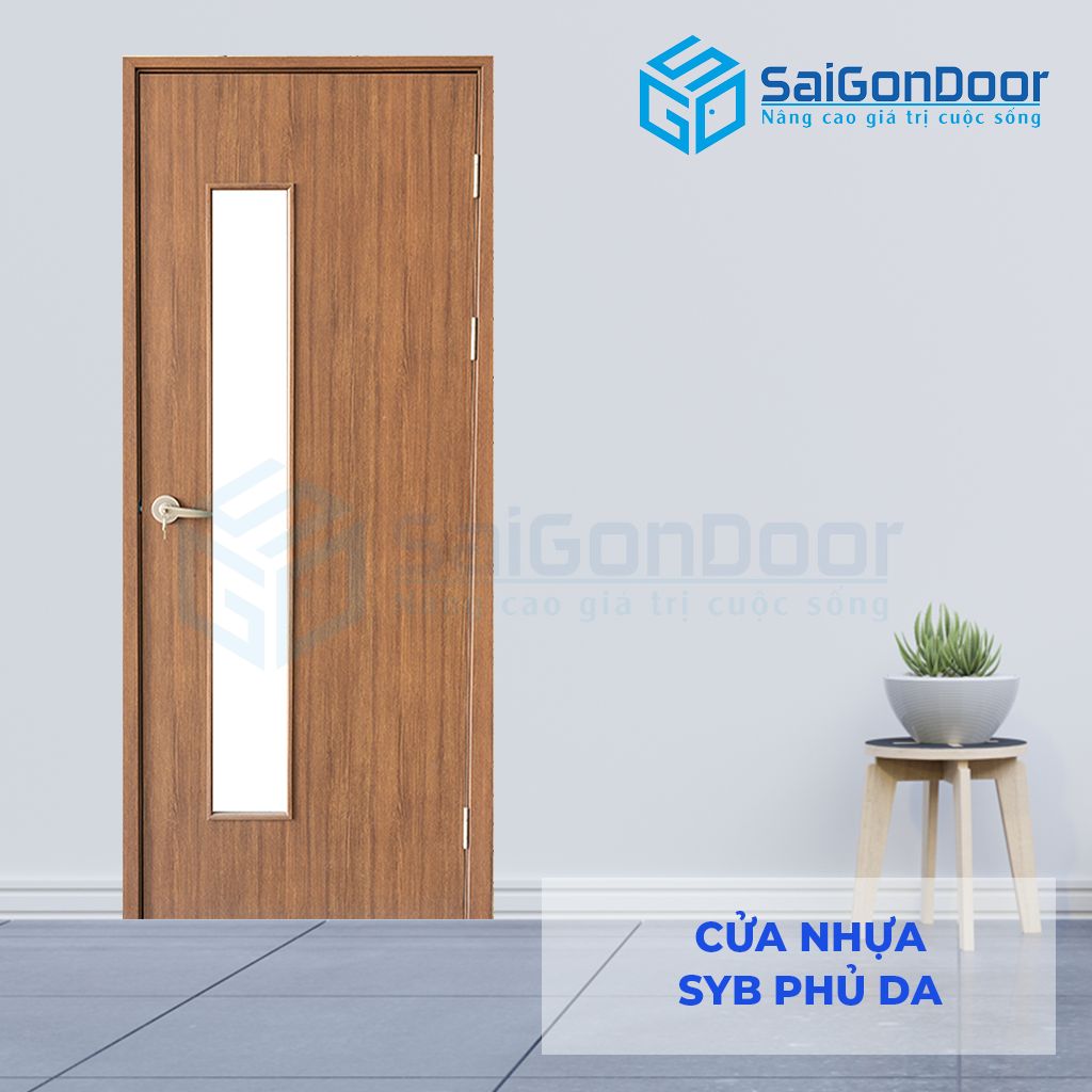 Mẫu cửa nhựa vân gỗ composite 202 Cửa nhựa vân gỗ fix ô kính, có ô thông thoáng