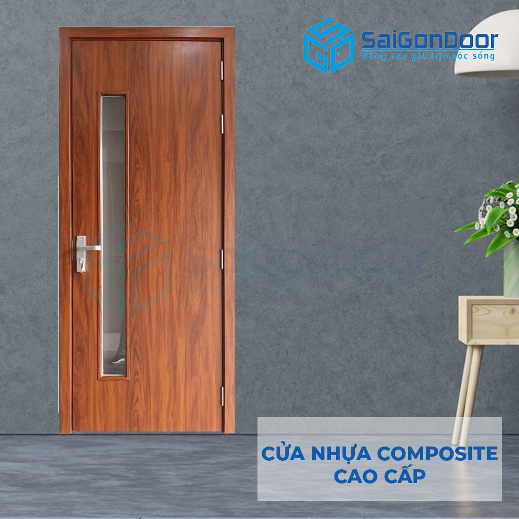 Mẫu cửa nhựa vân gỗ composite P1G1 Cửa nhựa vân gỗ fix ô kính, có ô thông thoáng