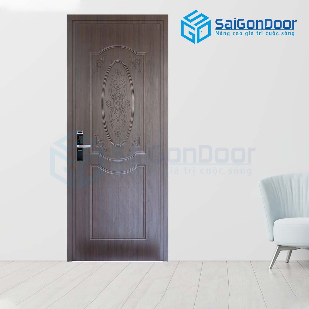 Cửa nhựa phòng ngủ trang trí hoa văn hình bầu dục cửa phòng ngủ bằng nhựa giá rẻ
