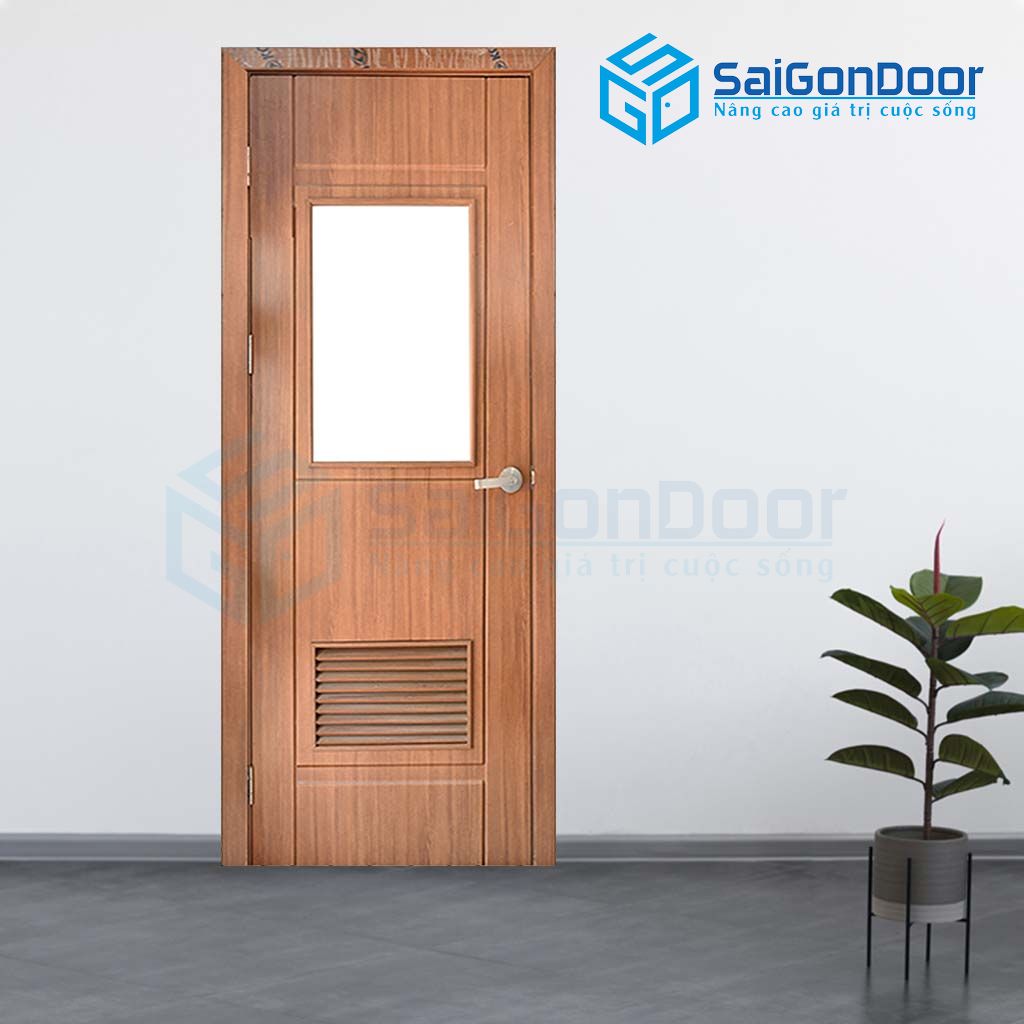 Mẫu cửa phòng ngủ nhựa vân gỗ fix kính kết hợp ô chớp cửa phòng ngủ bằng nhựa giá rẻ