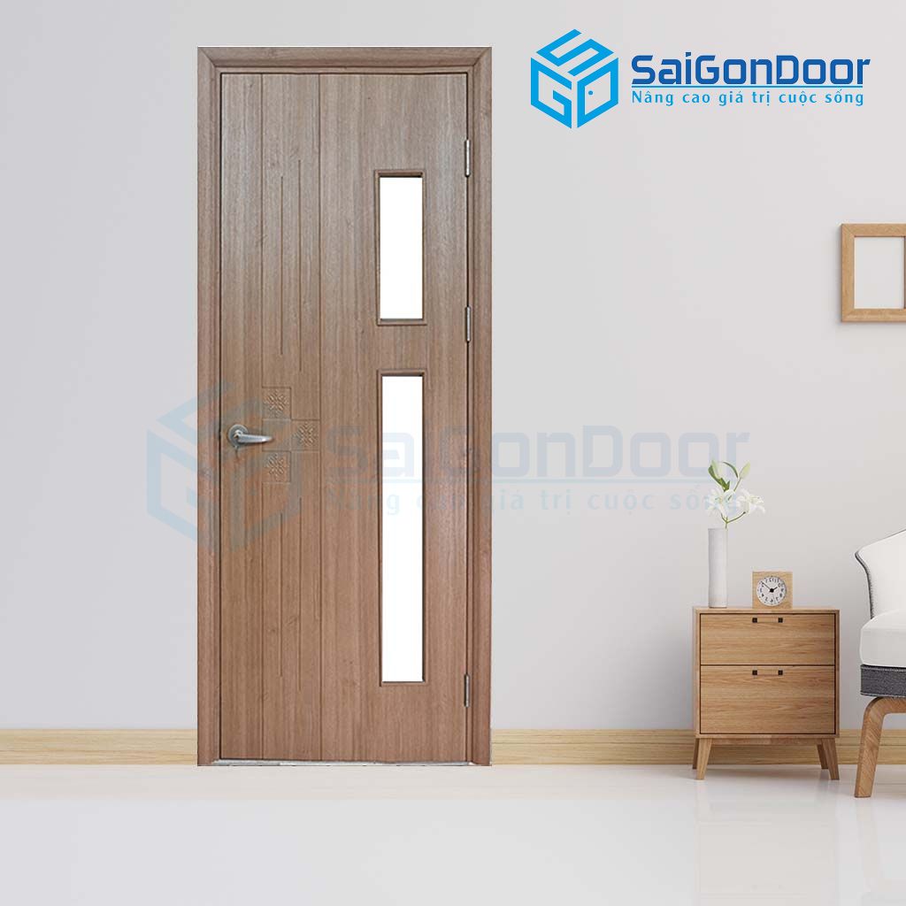 Mẫu cửa nhựa phòng ngủ fix 2 ô kính mờ cửa phòng ngủ bằng nhựa giá rẻ