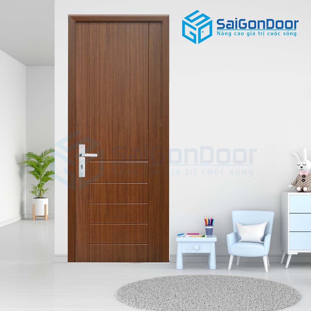 Cửa nhựa phòng ngủ màu nâu vân gỗ óc chó cửa phòng ngủ bằng nhựa giá rẻ