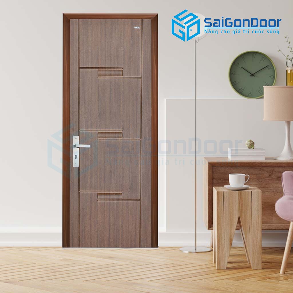 Mẫu cửa nhựa gỗ phòng ngủ màu nâu cửa phòng ngủ bằng nhựa giá rẻ