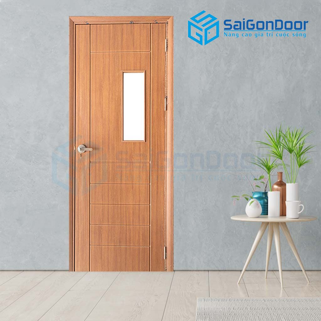 Mẫu cửa nhựa phòng ngủ vân gỗ fix kính mờ cửa phòng ngủ bằng nhựa giá rẻ