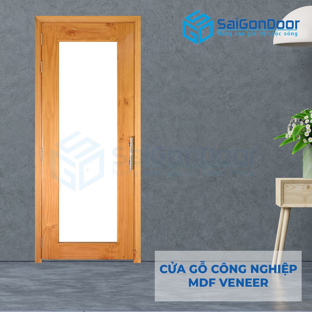 Cửa phòng ngủ gỗ MDF veneer ô kính Cửa phòng ngủ mdf