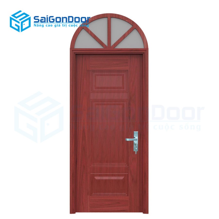 Mẫu cửa vòm bằng gỗ màu nâu đỏ sang trọng mẫu cửa vòm đẹp
