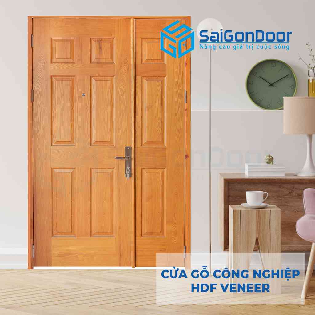 Cửa gỗ HDF Veneer 2 cánh mã 9A gỗ sồi Cửa gỗ HDF Veneer 2 cánh mã 9A gỗ sồi