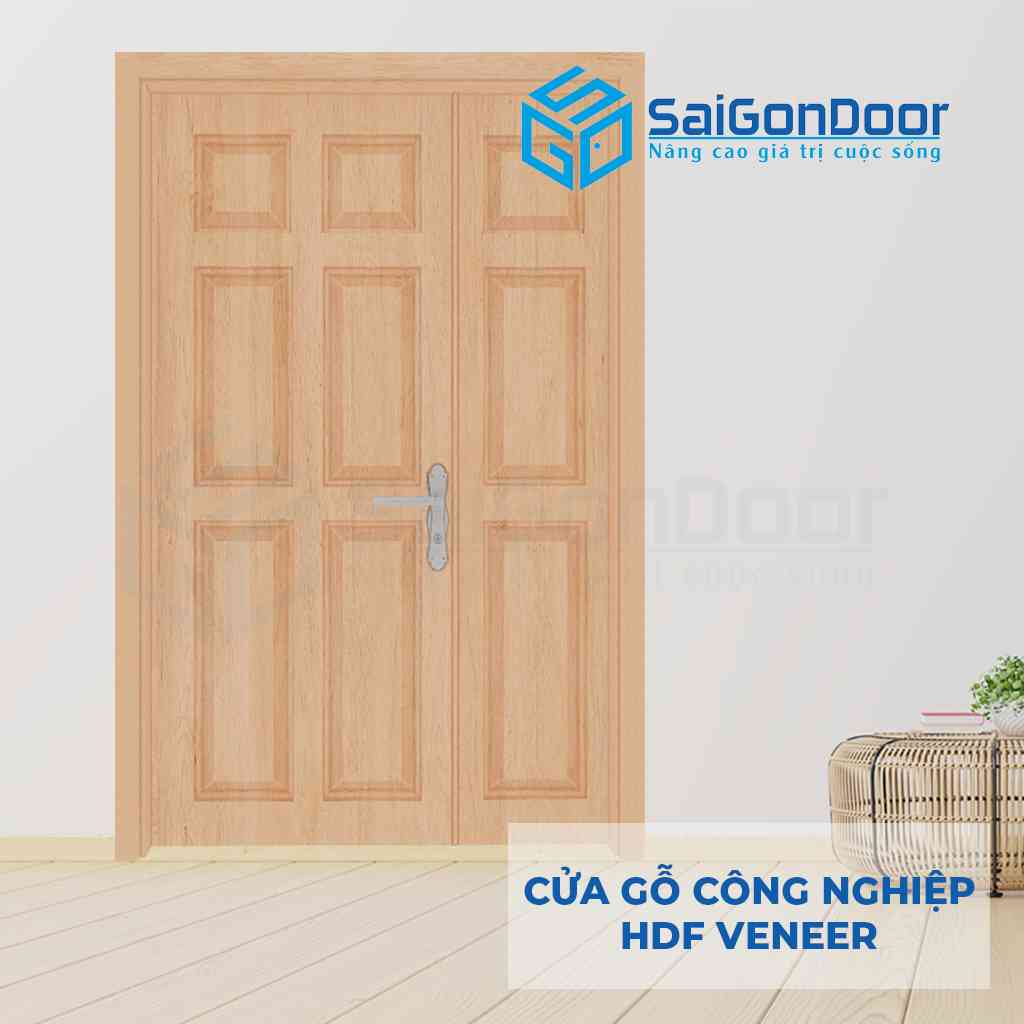 Mẫu cửa gỗ công nghiệp HDF Vener 2 cánh Mẫu cửa gỗ công nghiệp HDF Vener 2 cánh