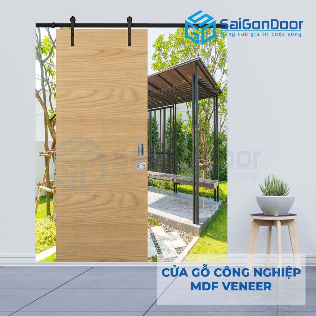 Cửa gỗ công nghiệp MDF Veneer lùa trượt treo ray Cửa gỗ công nghiệp MDF Veneer lùa trượt treo ray