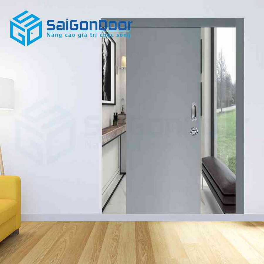 Cửa lùa trượt màu xám đẹp MDF P1-3 Cửa lùa trượt màu xám đẹp MDF P1-3