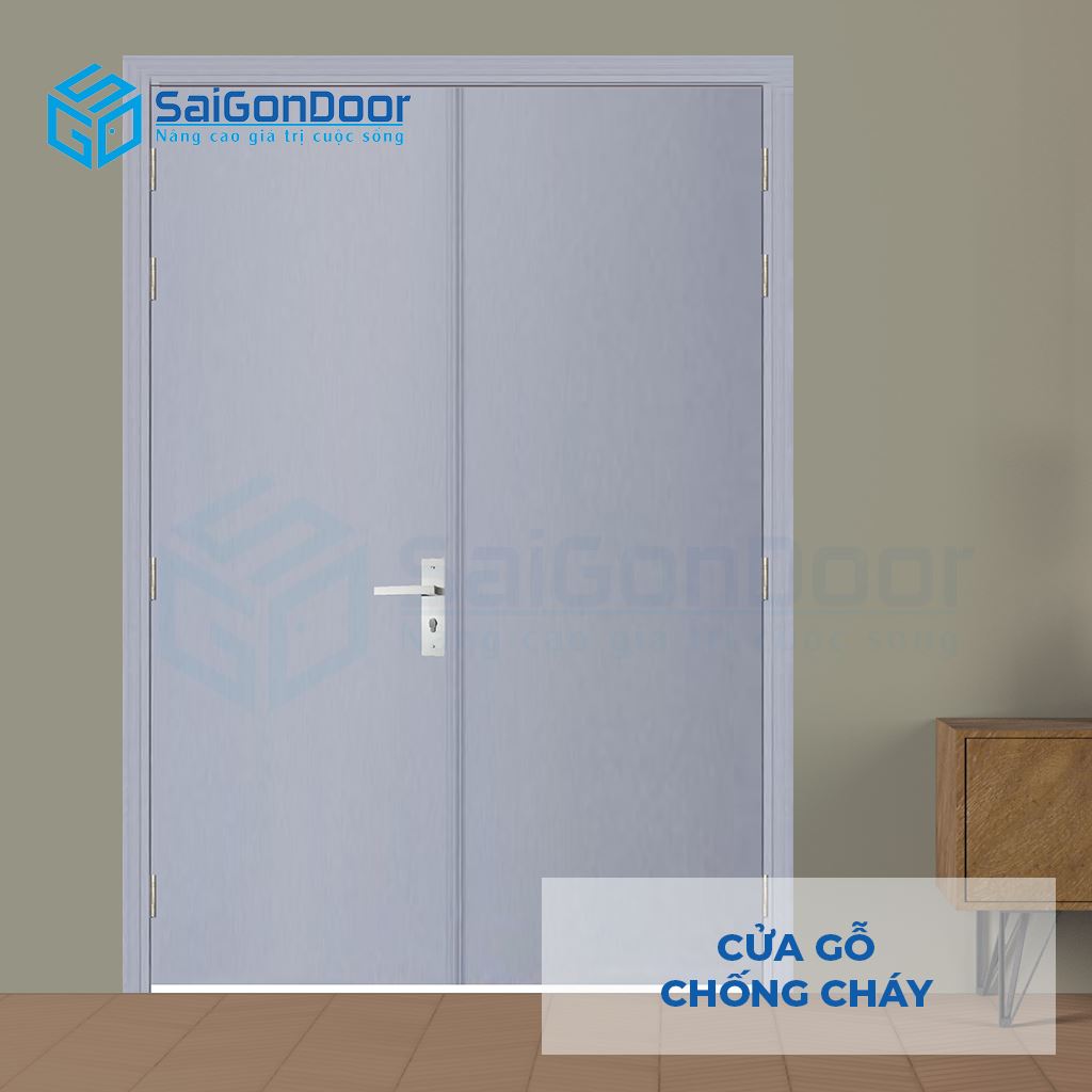 Cửa gỗ cách nhiệt chống cháy 2P sơn xám Cửa gỗ cách nhiệt chống cháy 2P sơn xám