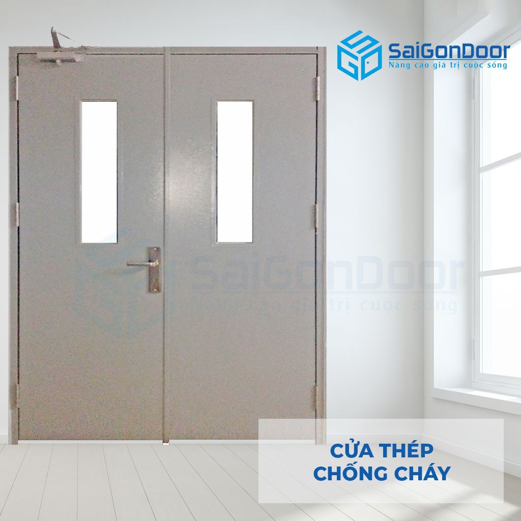Cửa thép chống cháy 2P1G2 màu xám Cửa thép chống cháy 2P1G2 màu xám