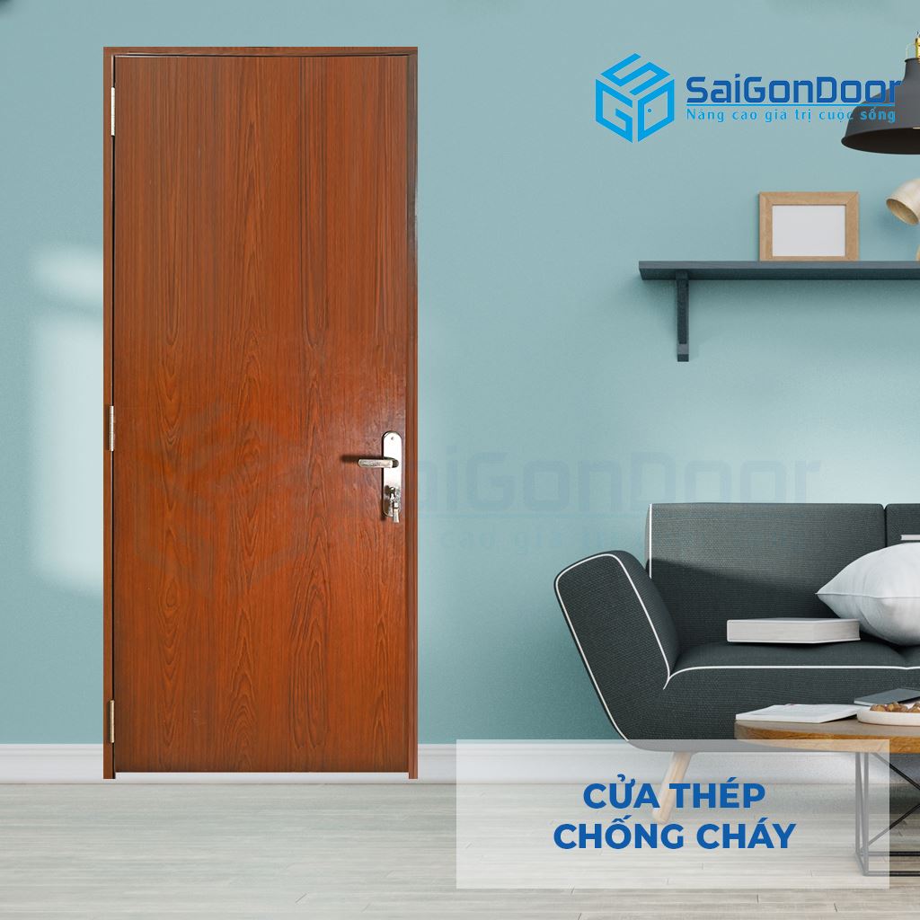 Cửa thép chống cháy vân gỗ cho khách sạn Cua thep chong chay van go cho khach san