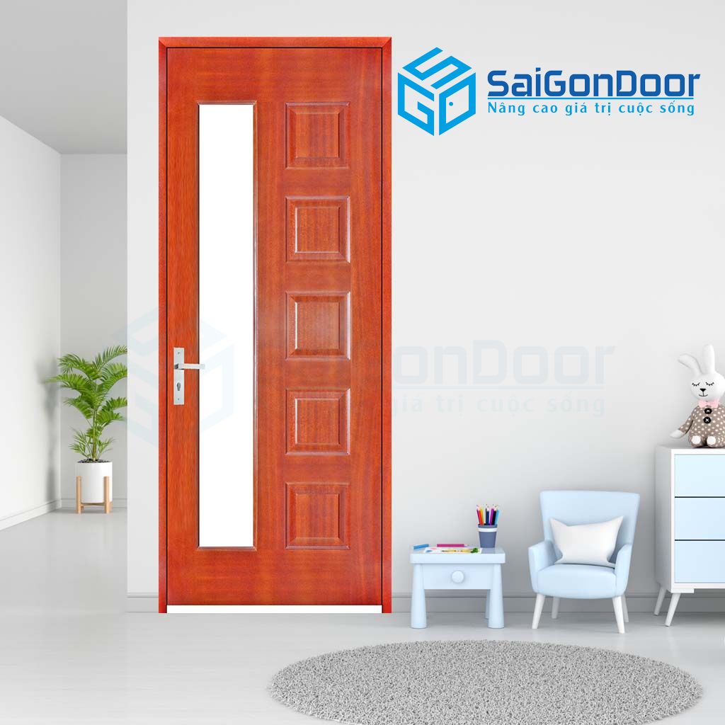 Mẫu cửa HDF Veneer 6GL căm xe có ô kính