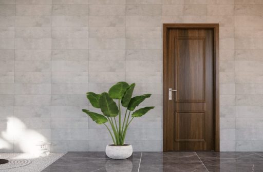 Mẫu cửa gỗ composite Bình Thuận tông màu óc chó