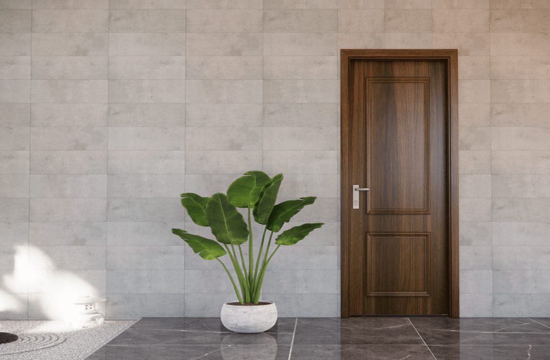 Mẫu cửa gỗ composite Bình Thuận tông màu óc chó