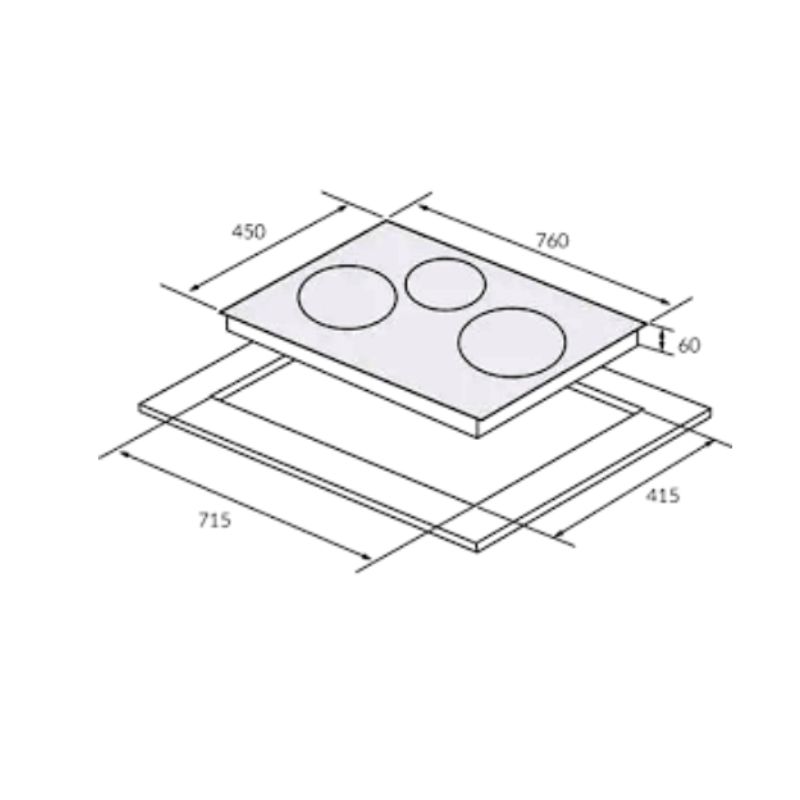 Kích thước bếp từ Eurosun 3 vùng nấu EU-T881G lắp âm Kích thước bếp từ Eurosun 3 vùng nấu EU-T881G lắp âm