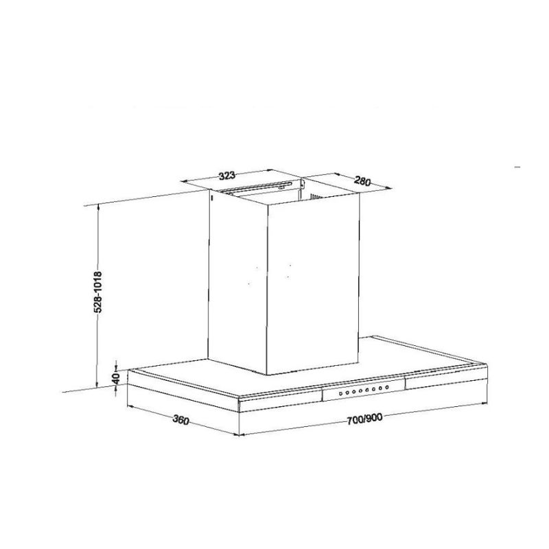 Kích thước máy hút mùi gắn tường Eurosun EH-90AF76 Kích thước máy hút mùi gắn tường Eurosun EH-90AF76