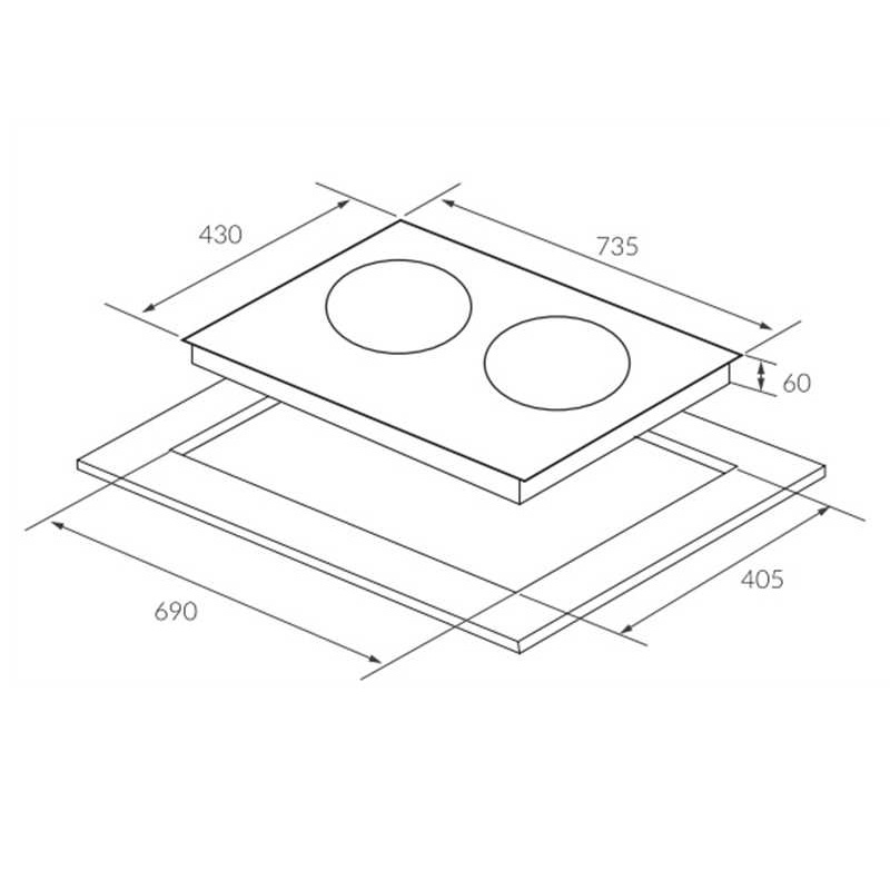 Kích thước bếp từ đôi Eurosun EU-T756 lắp âm Kích thước bếp từ đôi Eurosun EU-T756 lắp âm