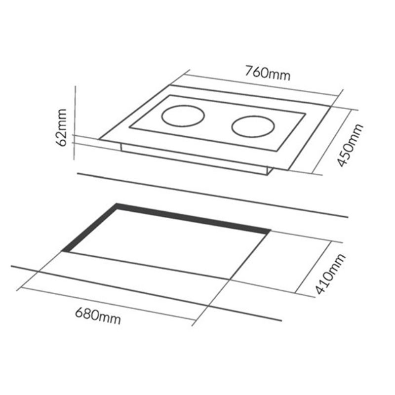 Kích thước bếp từ đôi Eurosun EU-T889G lắp âm Kích thước bếp từ đôi Eurosun EU-T889G lắp âm