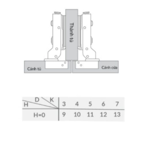 Bản lề cong lắp trùm nửa Capella thép GrandX XC.IR107B 3 Kích thước bản lề cong lắp trùm nửa Capella thép GrandX XC.IR107B