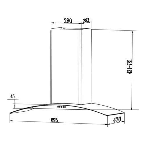 Máy hút mùi áp tường Faster FS 3388C2-70B 3 Kích thước máy hút mùi áp tường Faster FS 3388C2-70B