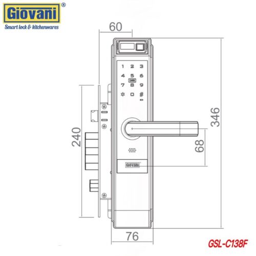 Khóa vân tay thông minh GIOVANI GSL-C138FG 5 kich thuoc khoa van tay thong minh giovani gsl c138fg