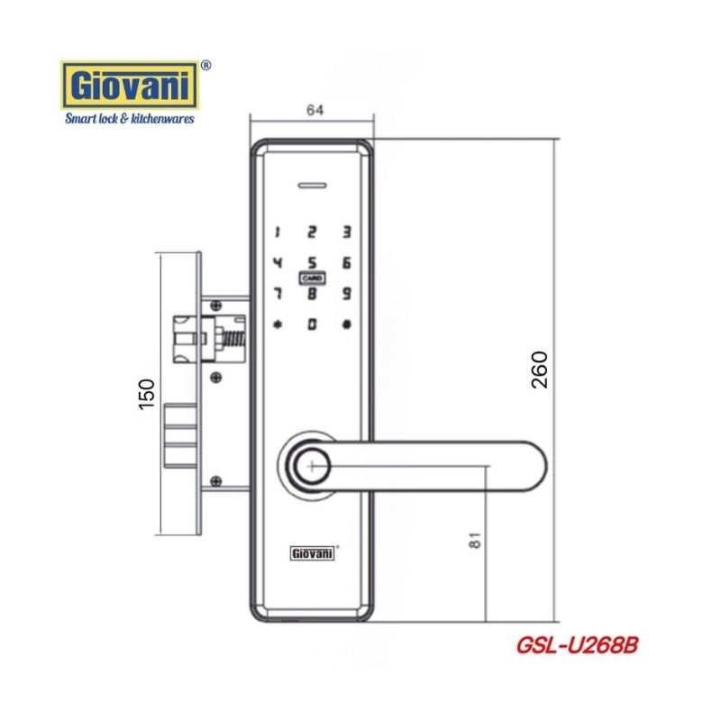 Thông số khóa vân tay thông minh GIOVANI GSL-U268B Thông số khóa vân tay thông minh GIOVANI GSL-U268B