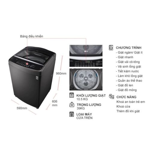 Máy Giặt LG Inverter 10.5 Kg T2350VSAB cửa trên 5 kich thuoc may giat lg inverter 10 5 kg t2350vsab cua tren