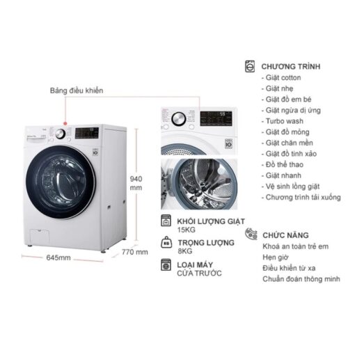 kich thuoc may giat lg inverter 15 kg f2515stgw cua truoc